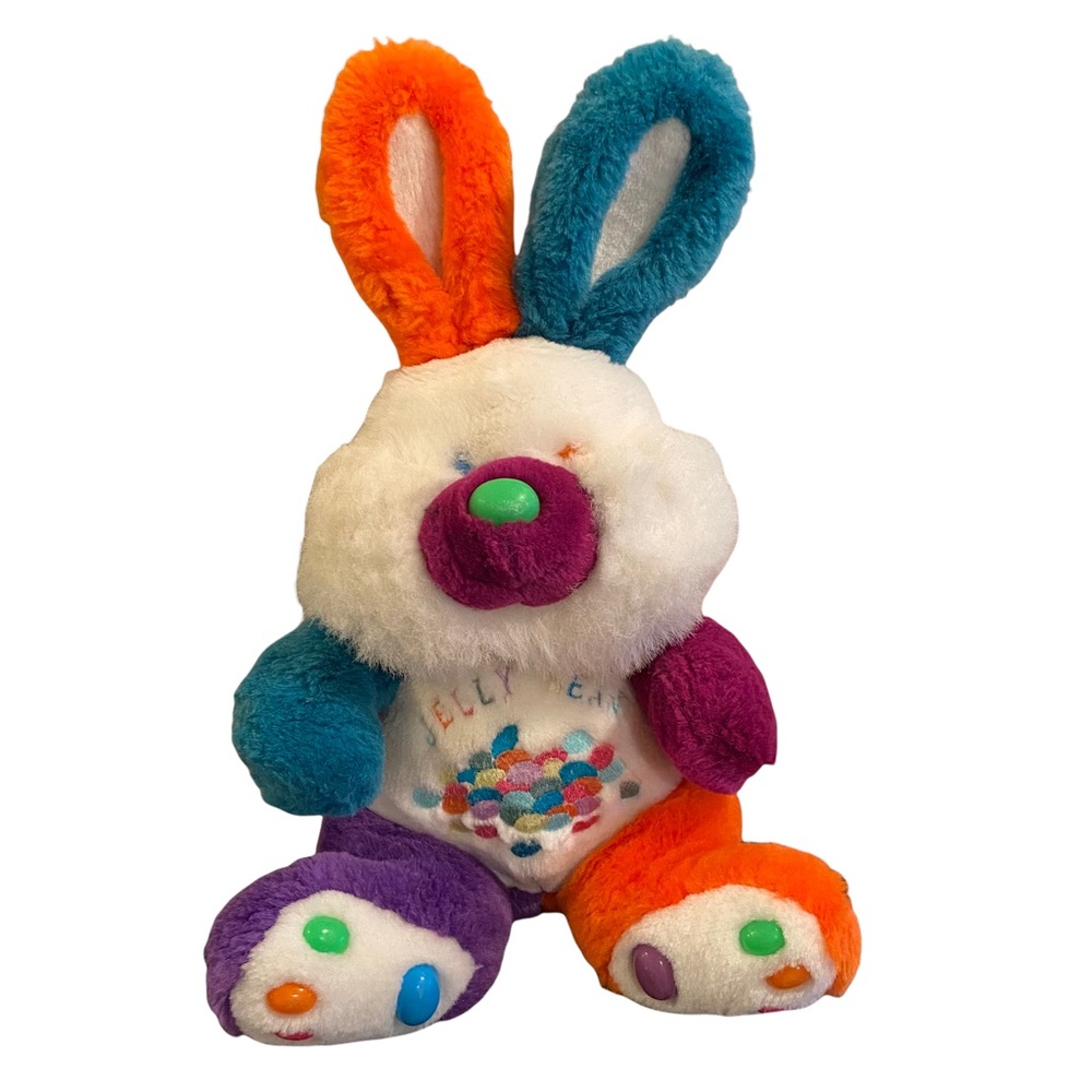 Vintage Jelly Bean Easter Bunny Rabbit Plush 16” Colorful Colorblock Plushie 80s